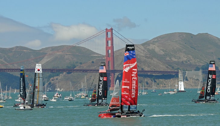 AC45s racing with the Golden Gate Bridge in the Background