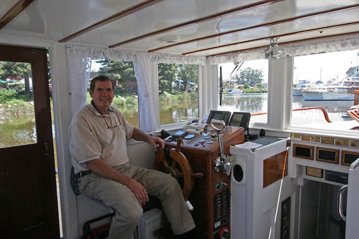 At the Helm of a Stephens Motoryacht