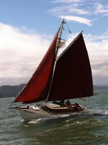 Classic gaff-rigged sloop Mercy under sail