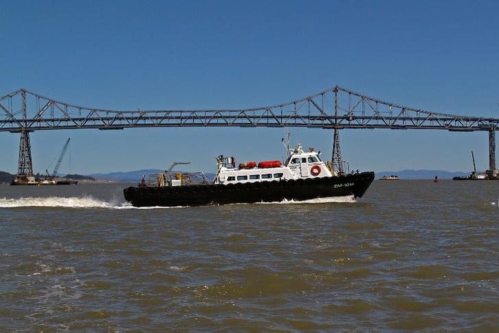 Crew Boat Supporting Bridge Work