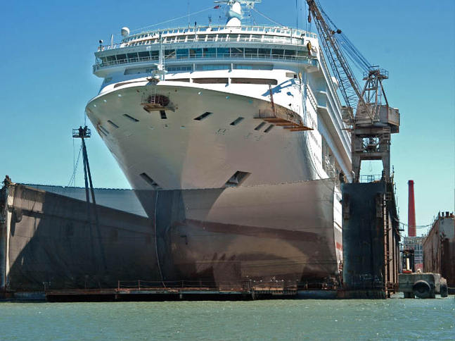 Cruise Ship in Drydock Front View