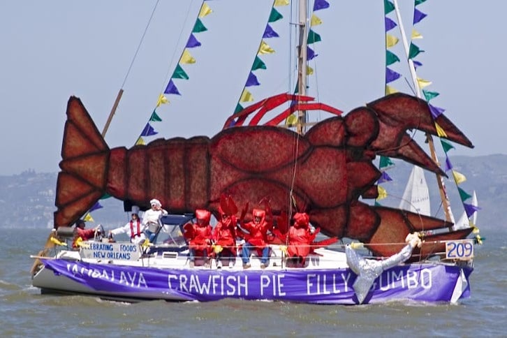 Decorated Sailboat in Opening Day Parade Celebrating Foods