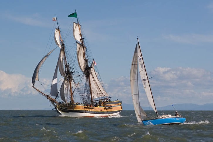 Lady Washington Sailing Alongside a Modern Sloop