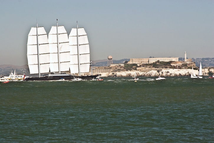 Maltese Falcon Cruises Past Alcatraz Island