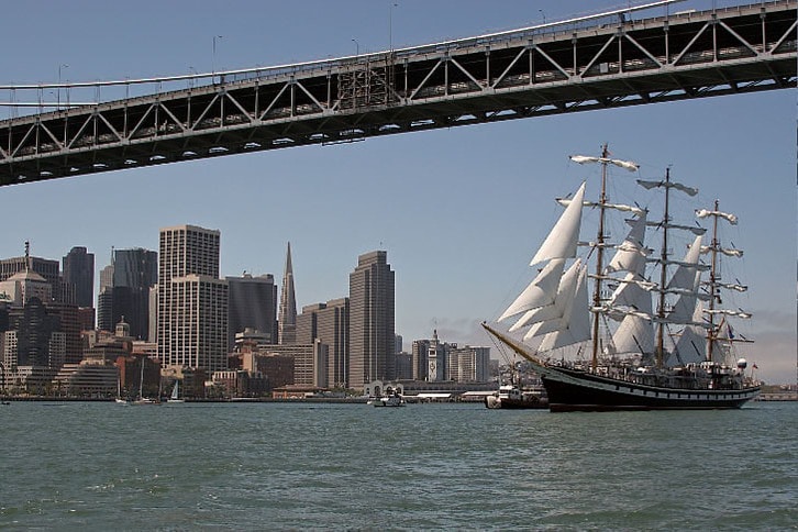 Pallada Sailing Under the Bay Bridge