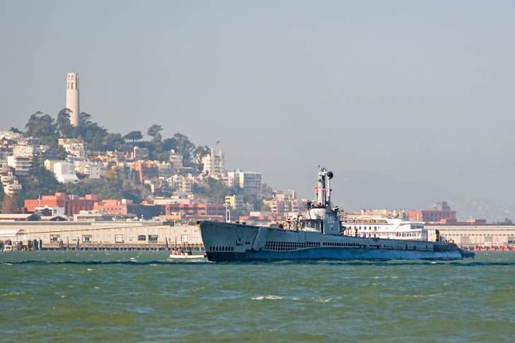 Pampanito Being Towed Past Coit Tower
