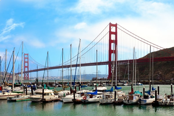 Presidio yacht harbor with the Golden Gate Bridge