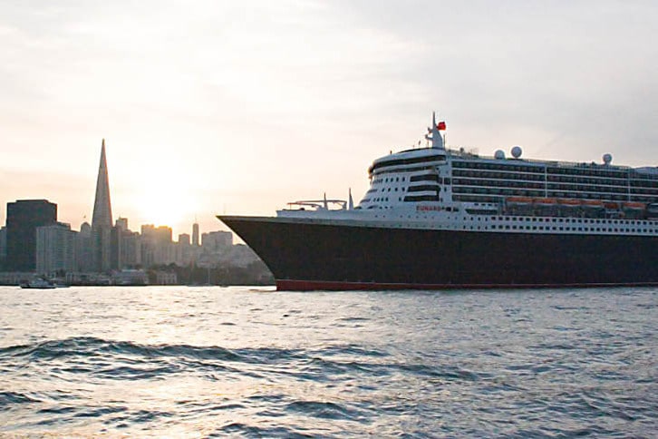 Queen Mary 2 Off San Francisco at Sunset
